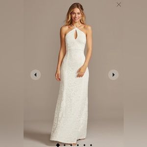 HALTER KEYHOLE LACE DRESS WITH LACE-UP